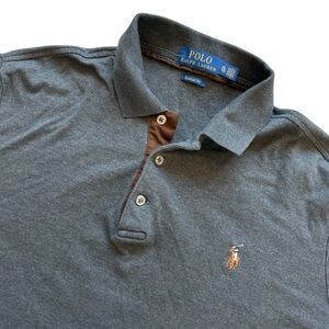Polo Ralph Lauren Men's XL Gray Long Sleeve Polo Shirt Classic Fit Leather Trim